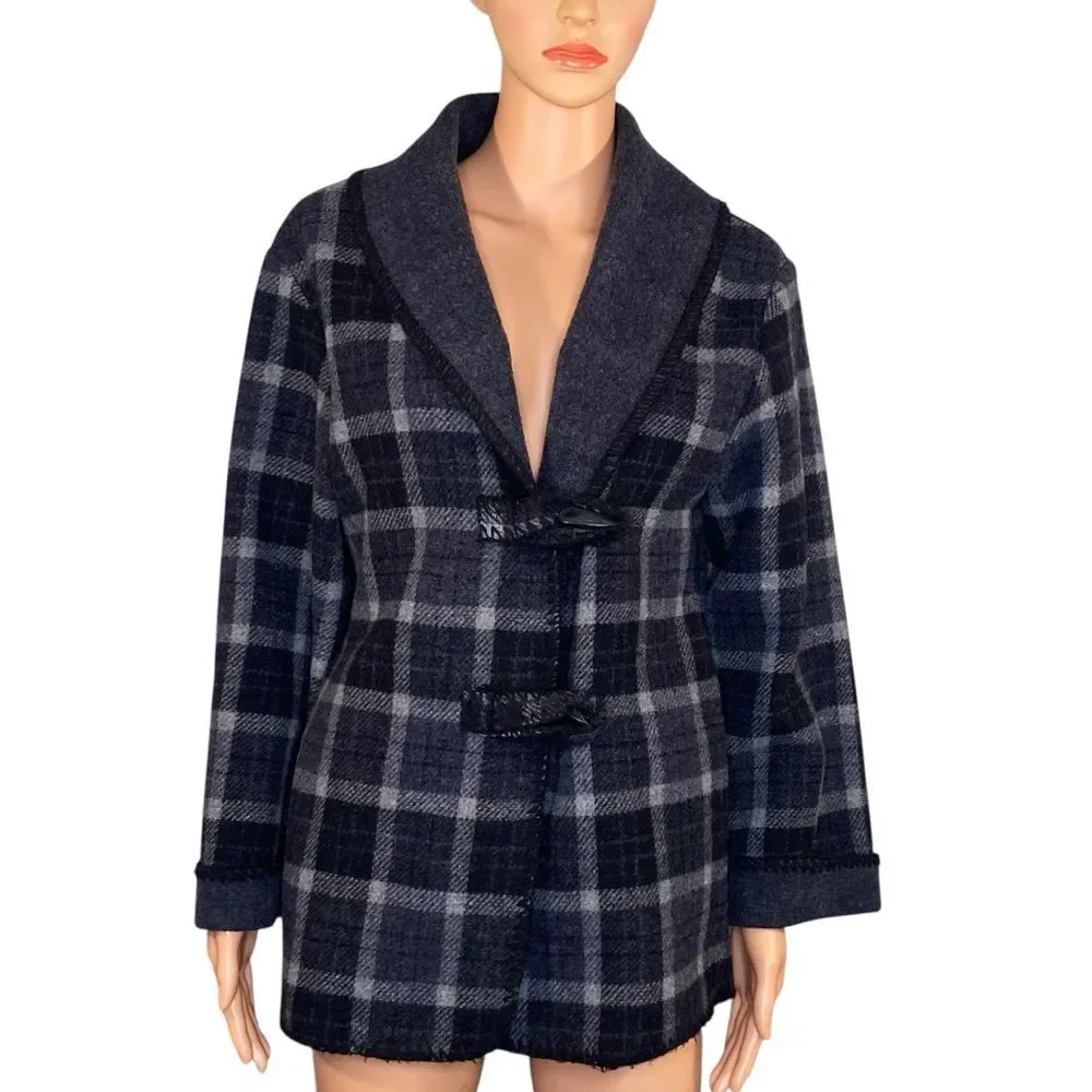 Marsh Landing Barn Jacket Wool Blend Blanket Coat Plaid Rustic Farm House SZ S